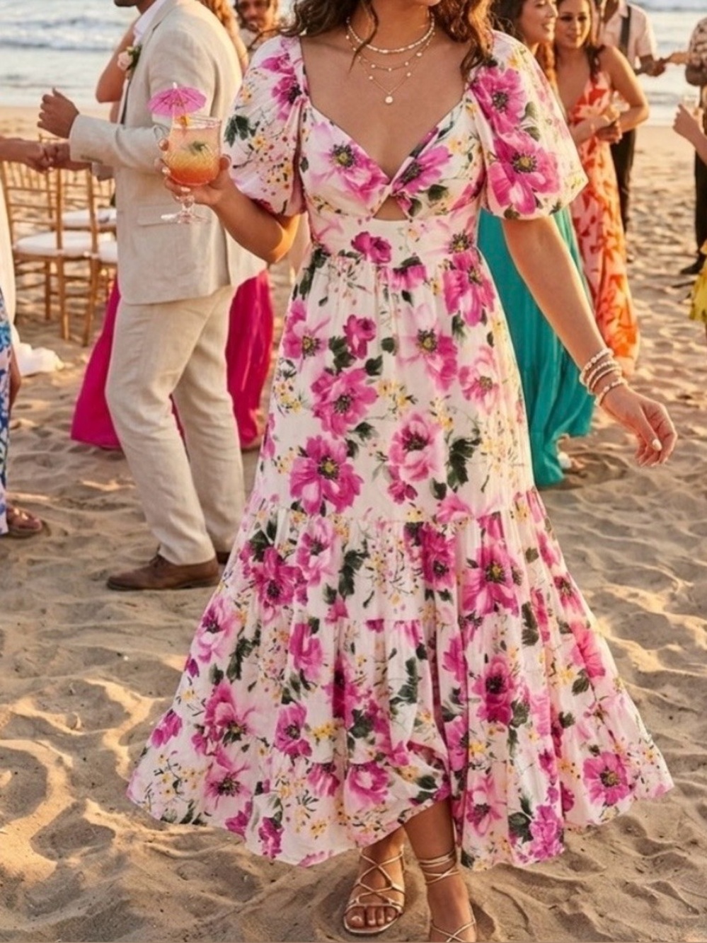 Abercrombie & Fitch Pink Floral Maxi Dress L